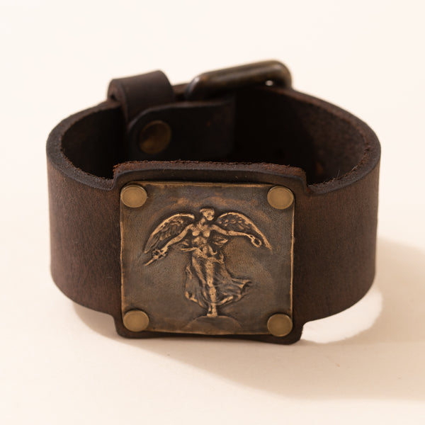 WW1 Winged Victory Angel Unisex Leather Cuff Bracelet