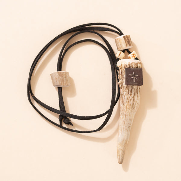 Deer Horn and Bronze Dragonfly Necklace