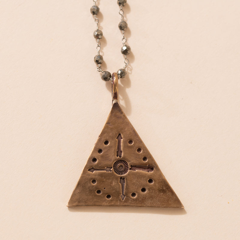 Triangle Four Directions Necklace on Pyrite