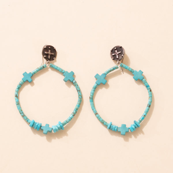Turquoise Four Direction Hoop Earrings
