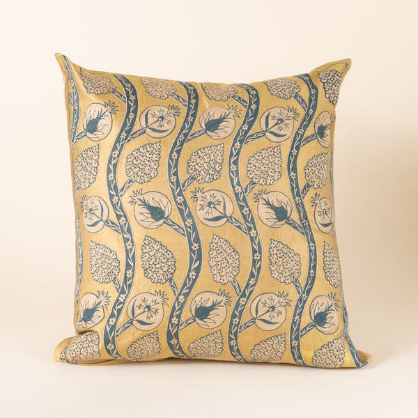 Uzbekistan Pillow Large Square - Waves of Blue on Gold