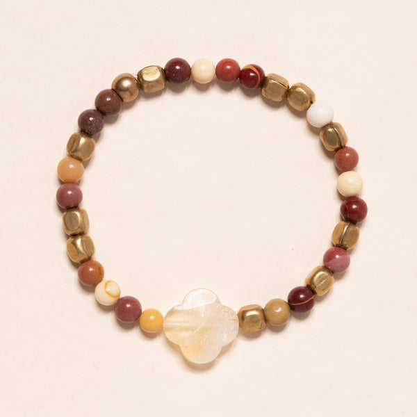 Mookaite Jasper, African Brass and Citrine Flower Bloom Bracelet