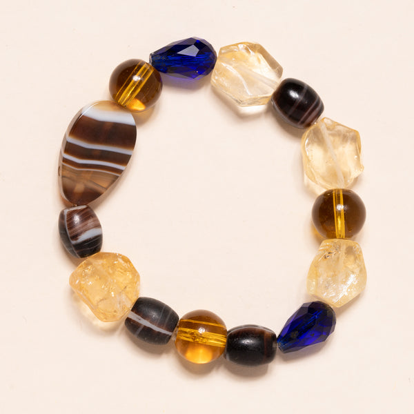 African Geodes with Blue Vintage Glass Beads and Amber Bloom Bracelet