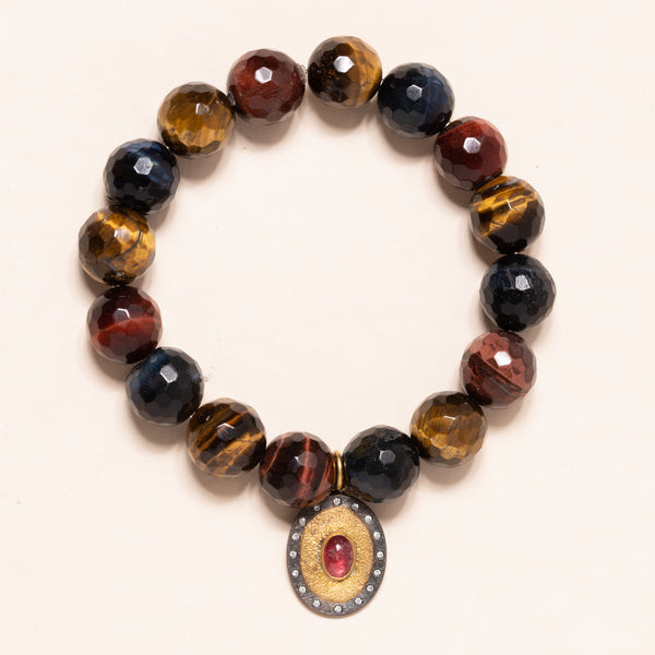 Mixed Tiger Eye with Tourmaline Pendant Bloom Bracelet