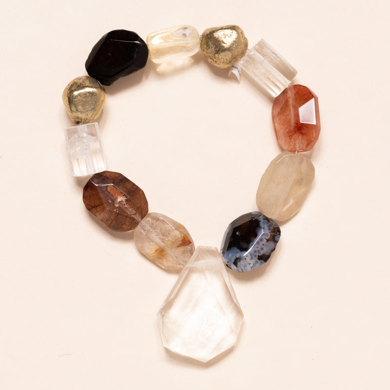 Agate, Quartz, African beads with Quartz Pendant Bloom Bracelet