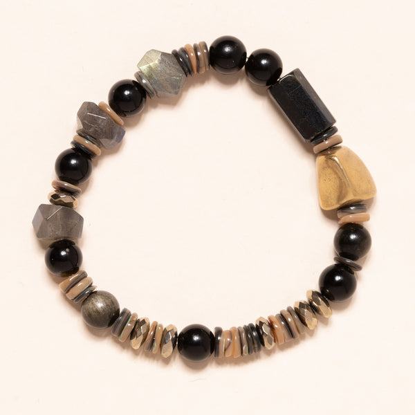 Golden Obsidian, Labradorite, Pyrite, Tiger Eye, and Pearl Bloom Bracelet