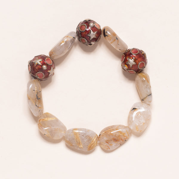 Rutilated Quartz with Italian Enamel Beads Bloom Bracelet