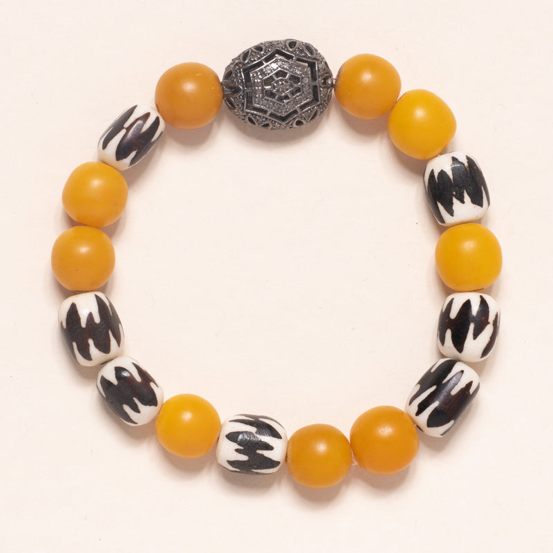 African Beads with Amber Resin and Diamond Filigree Bead Bloom Bracelet