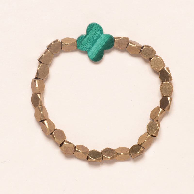 Geometric African Brass with Malachite Clover Bloom Bracelet