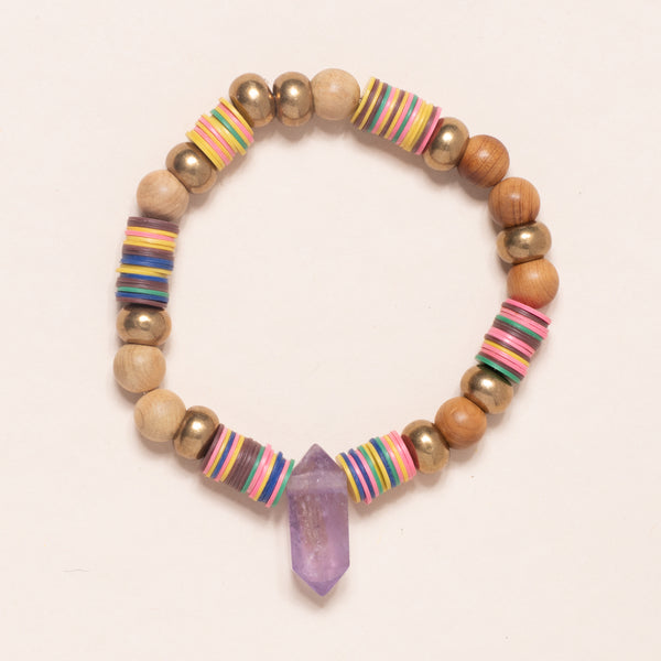African Brass and Vinyl, Sandalwood with Amethyst Point Bloom Bracelet
