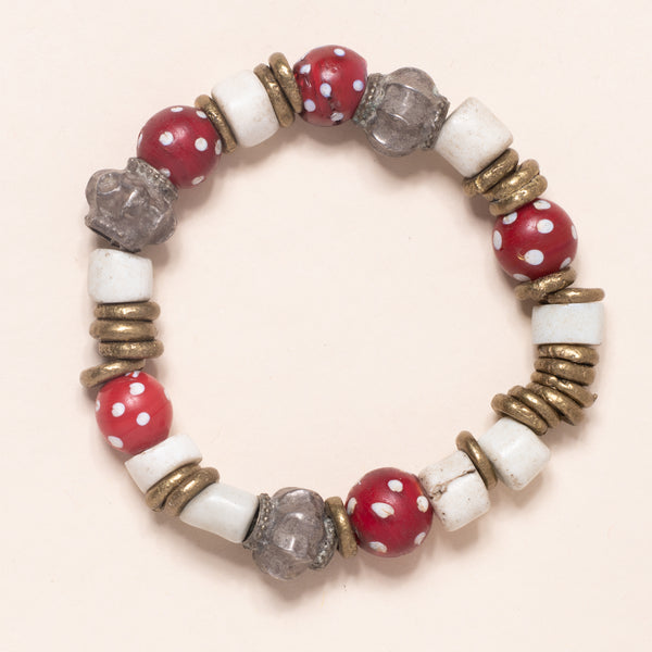 Mixed Bead Bloom Bracelet with Red Polka Dot Beads