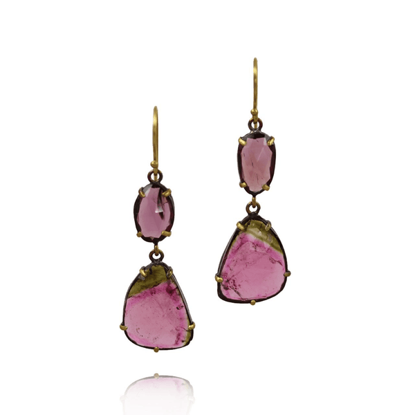 oxidized silver gold and pink tourmaline Margery hirschey earrings 