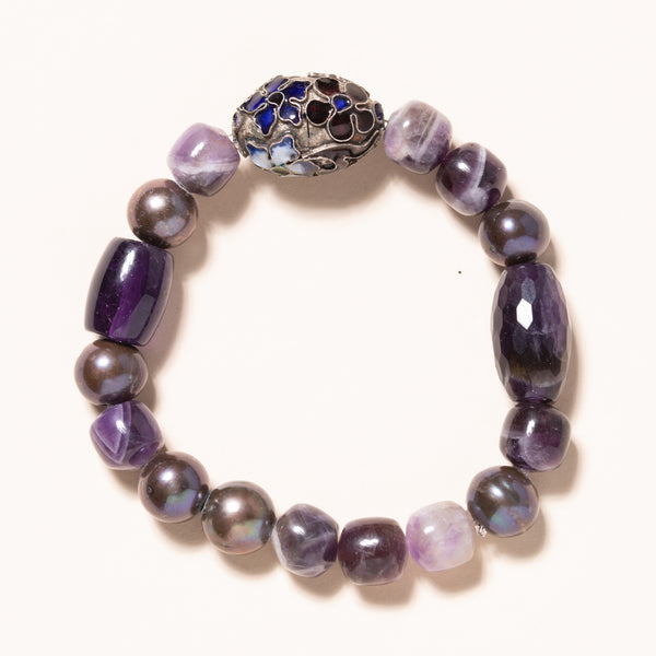 Amethyst, Fluorite, Tahitian Pearl, and Italian Enamel Bloom Bracelet