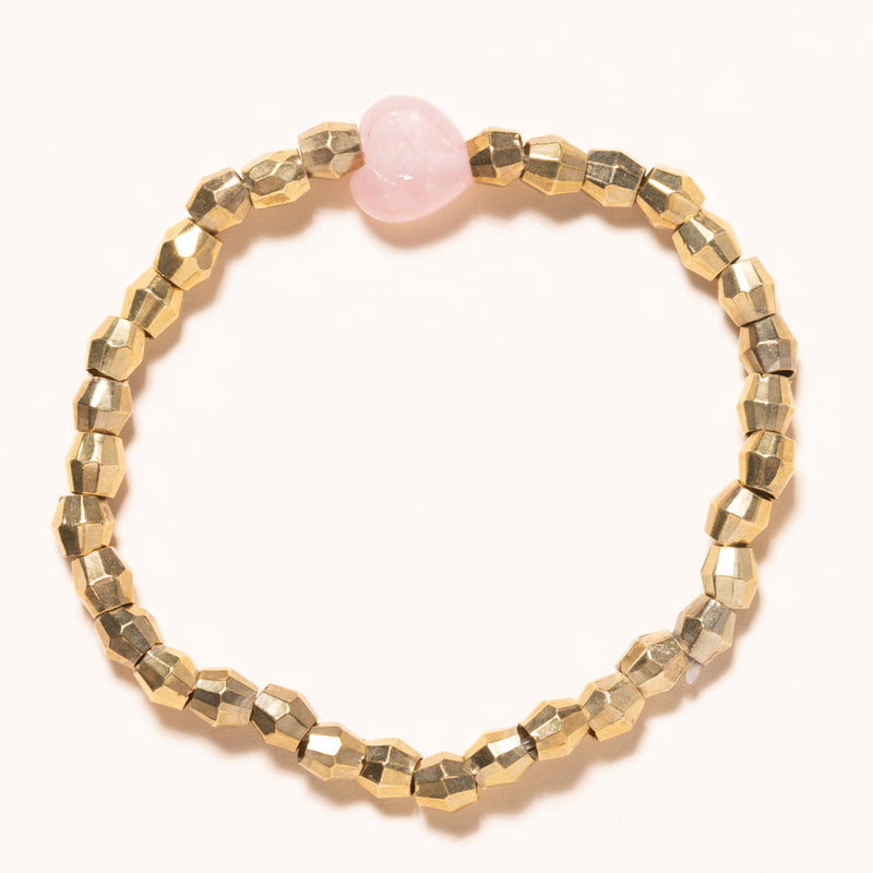 African Brass with Rose Quartz Heart Bloom Bracelet