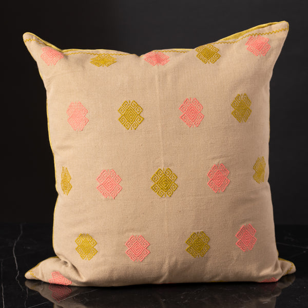 Embroidery with Olive Velvet Pillow