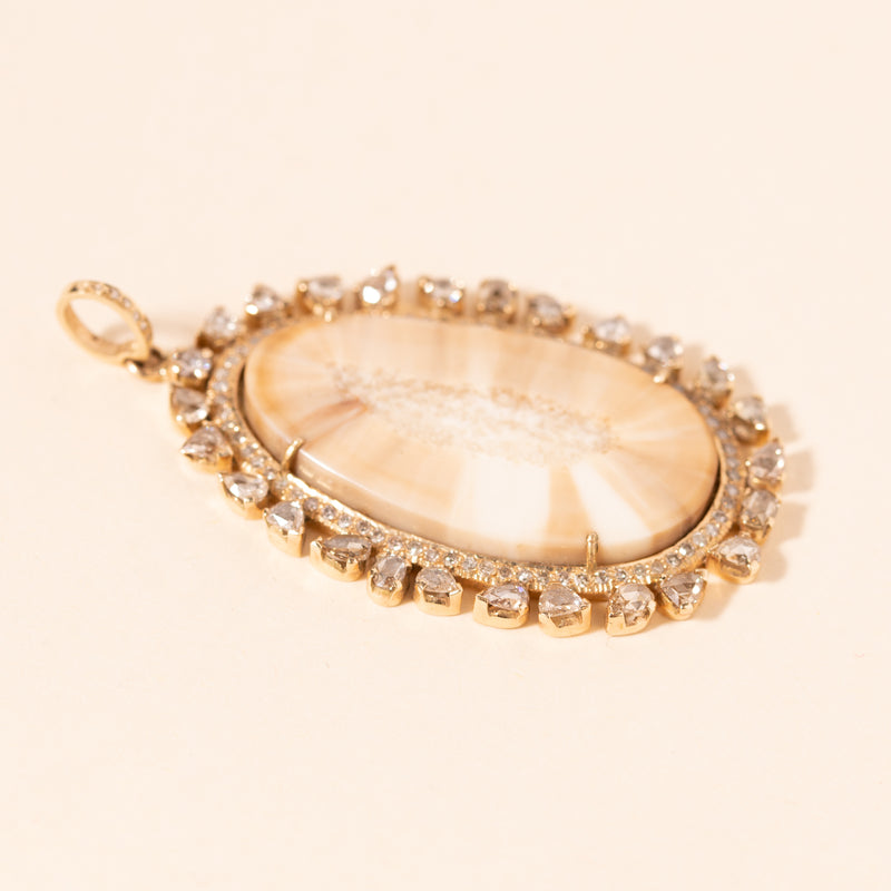 bone slice with diamond halo pendant 