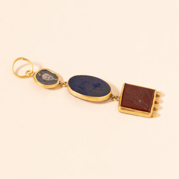 engraved stone and ancient coin gold pendant 