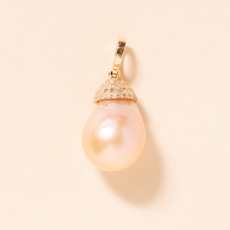 precious pearl and gold diamond cap pendant 