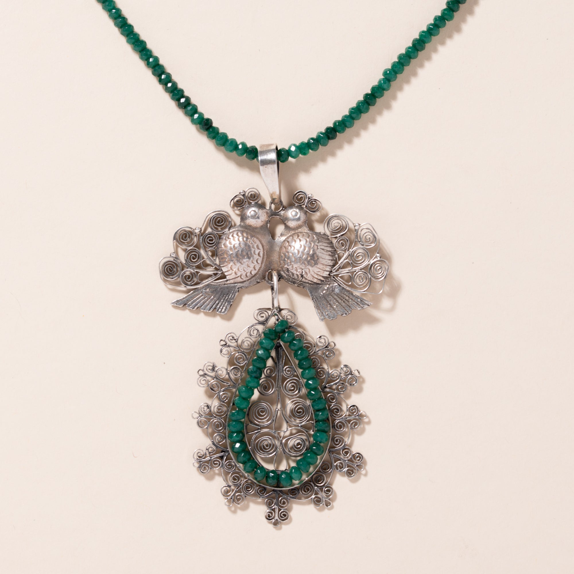 green agate silver Oaxacan necklace