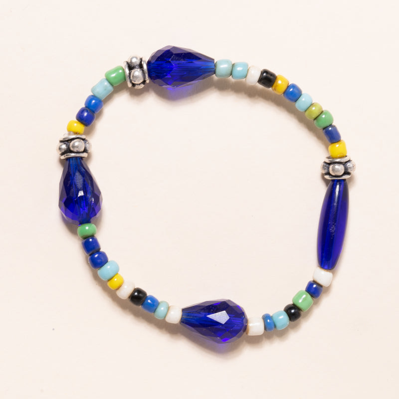 African Glass and Silver Beads Bloom Bracelet
