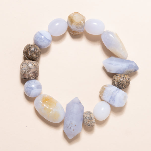 Chalcedony and Stegosaurus Beads Bloom Bracelet