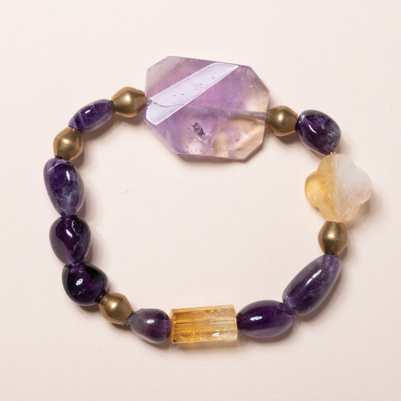 Amethyst, Citrine, Brass, and Fluorite Bloom Bracelet