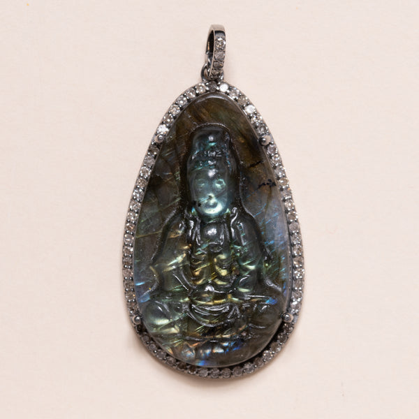 labradorite carved buddha pendant 