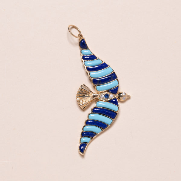 blue enamel and diamond bird pendant 
