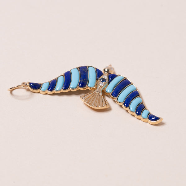 blue enamel and diamond bird pendant 