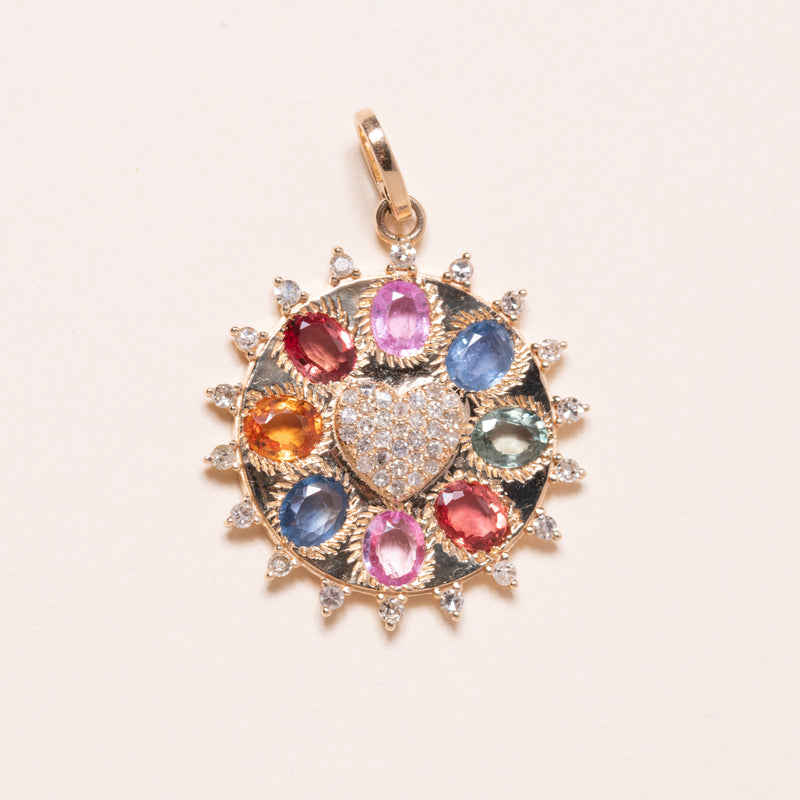 Multi Sapphire Pendant with Diamond Heart