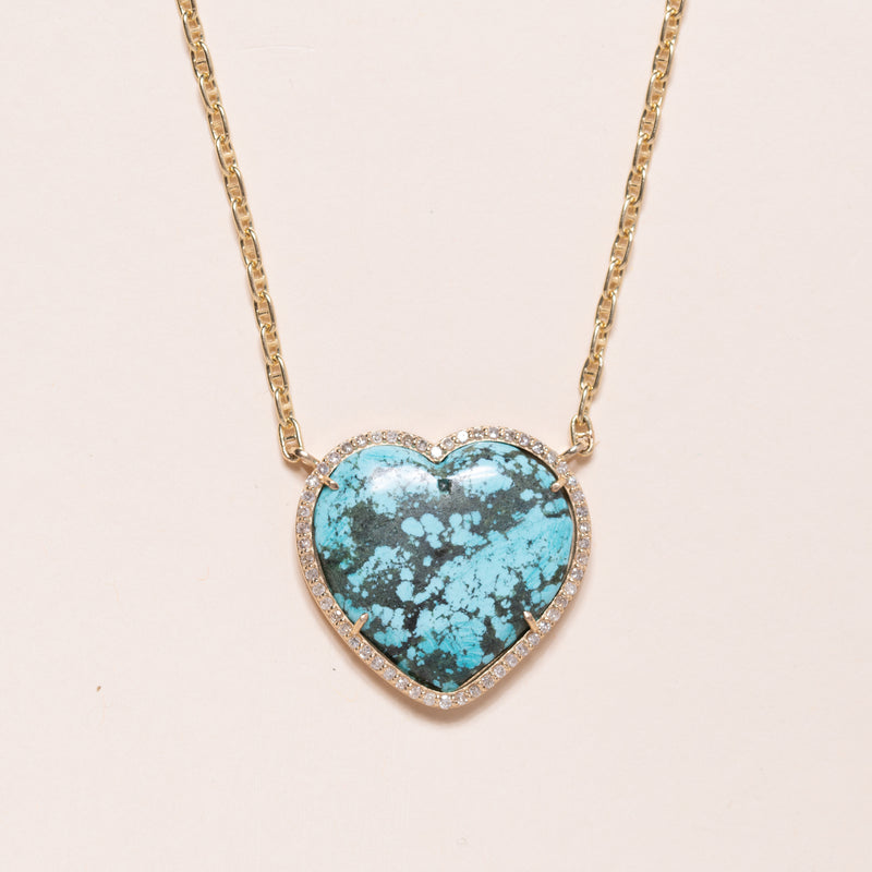 turquoise and pave diamond heart necklace 