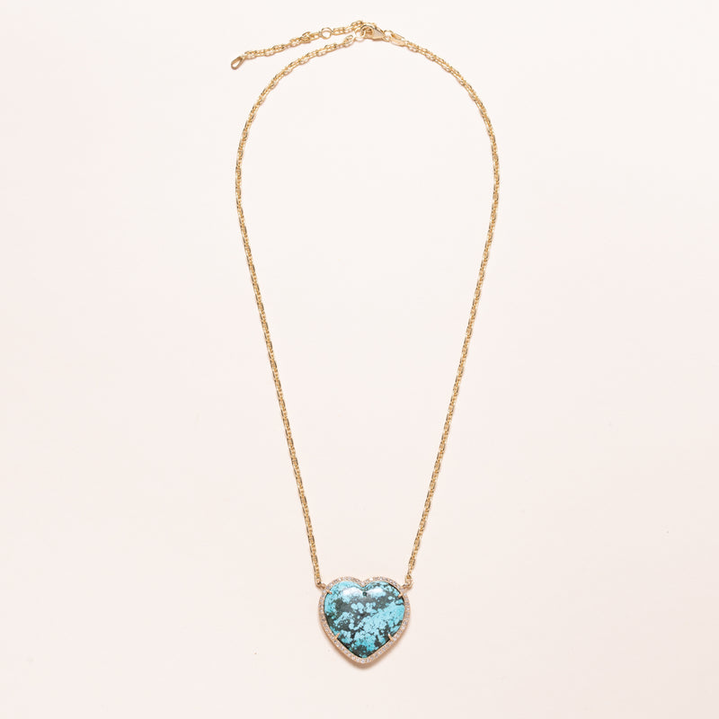 turquoise and pave diamond heart necklace 