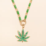 17in gold and green enamel link necklace with diamond connector