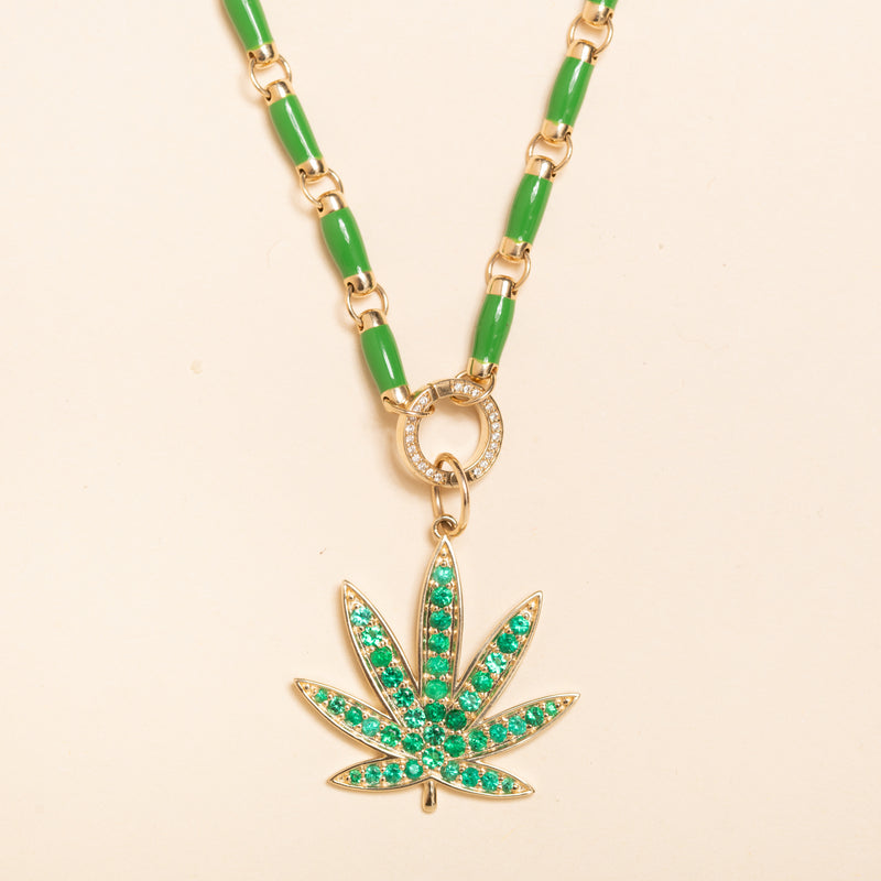 17in gold and green enamel link necklace with diamond connector