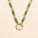 17in gold and green enamel link necklace with diamond connector