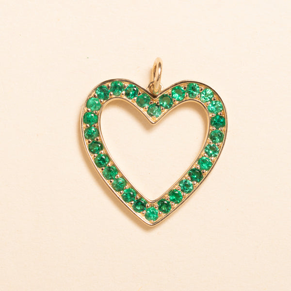 petite gold heart with emeralds pendant 