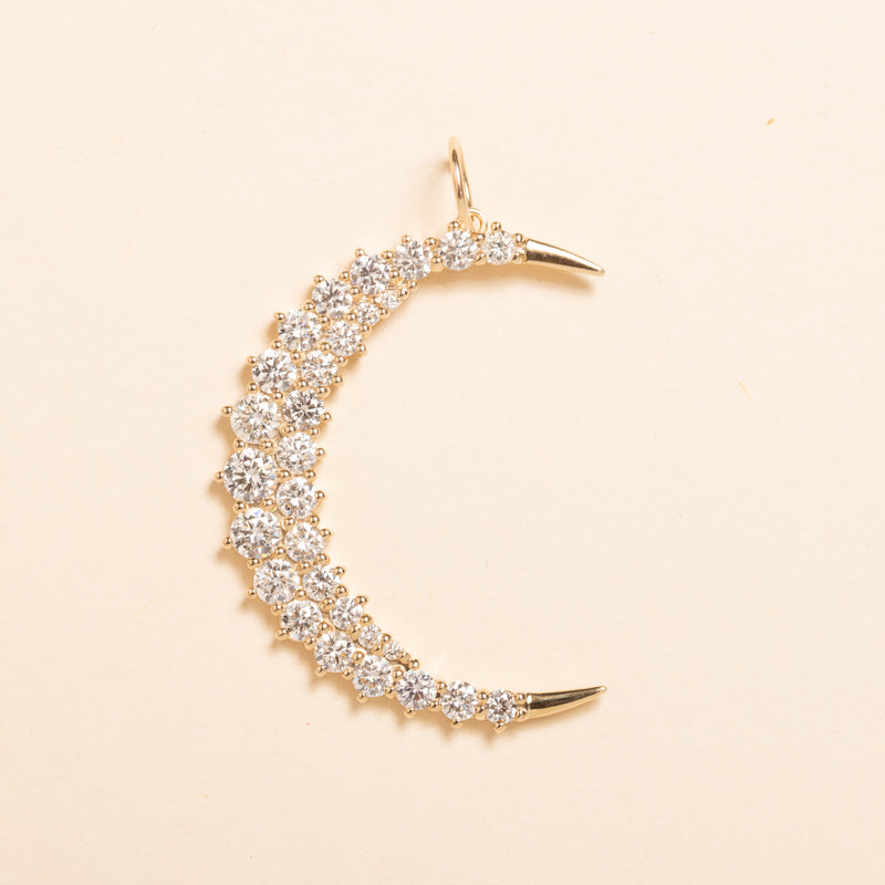 large thick gold moon with diamonds pendant 