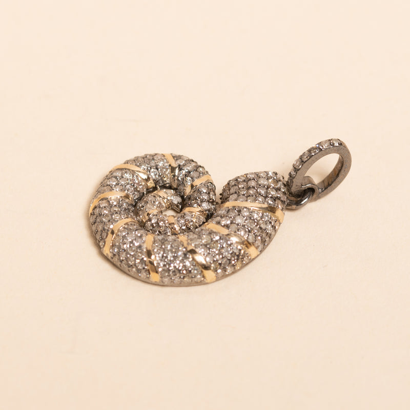 gold and oxidized silver nautilus shell with diamonds pendant 