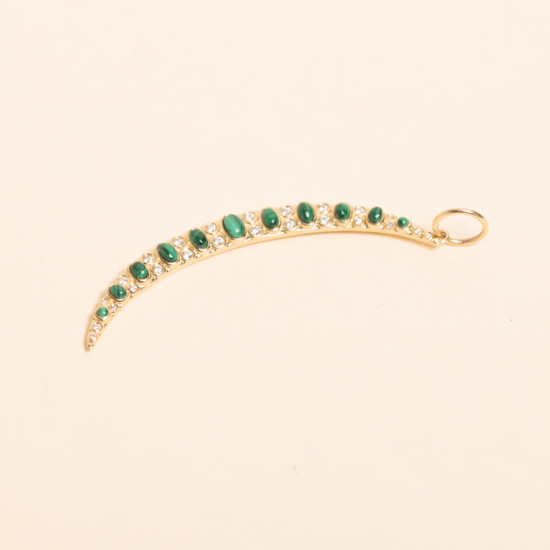 large gold moon with malachite and diamonds pendant 