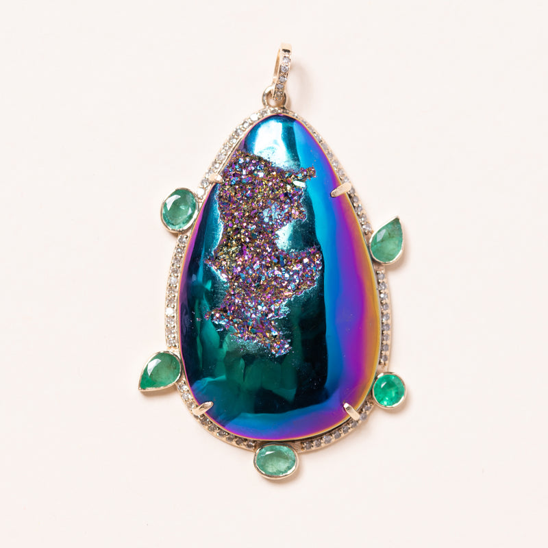 Rainbow Titanium Druzy Pendant