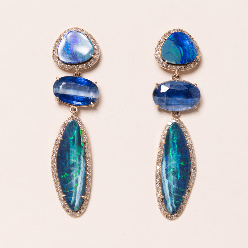 Opal and Neon Kyanite Earrings