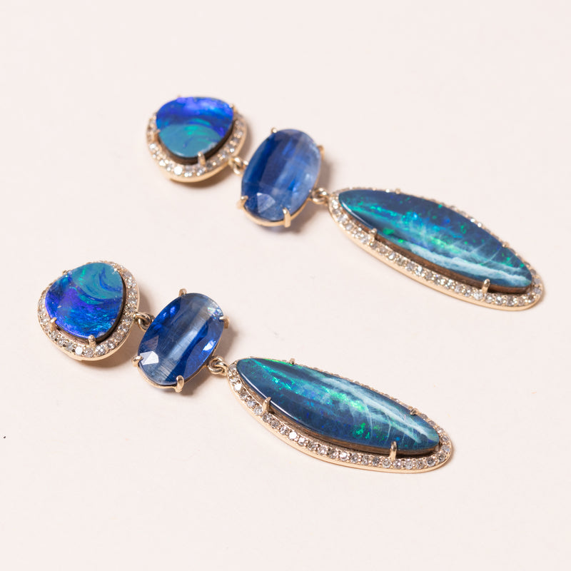 Opal and Neon Kyanite Earrings