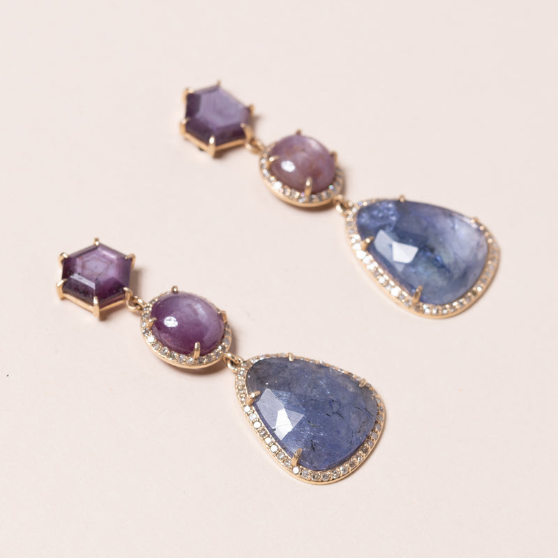 Star Ruby and Tanzanite Earrings