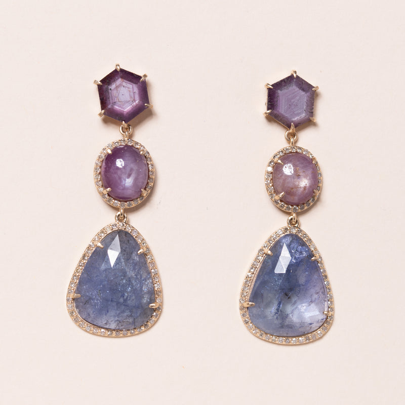 Star Ruby and Tanzanite Earrings