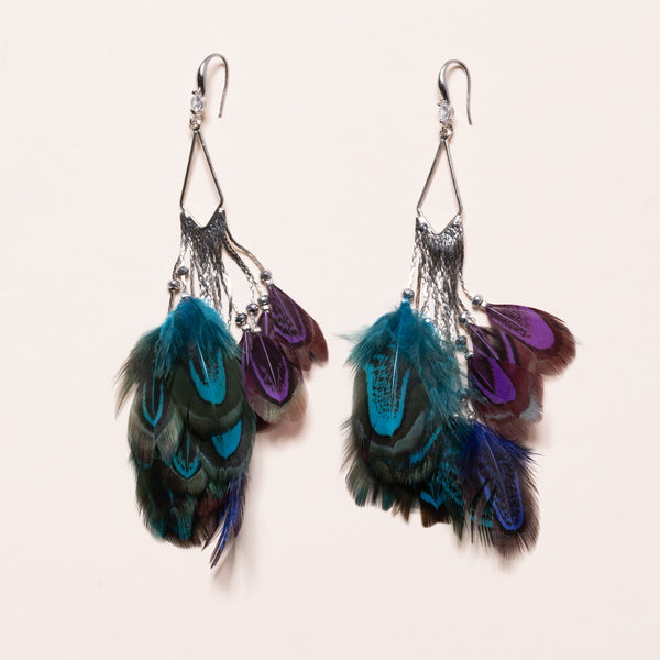Iridescent Feather Fringe Earrings