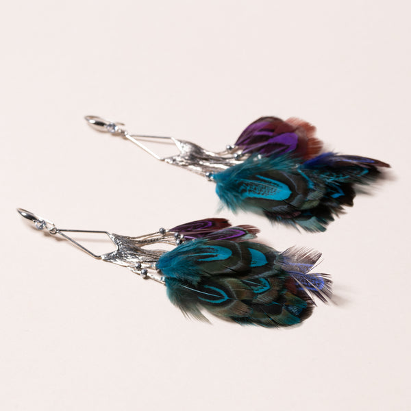 Iridescent Feather Fringe Earrings