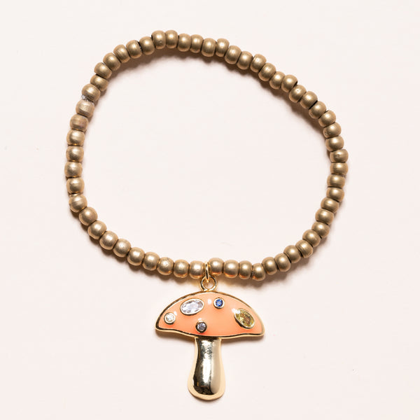 African Brass with Gem and Enamel Mushroom Charm Bloom Bracelet