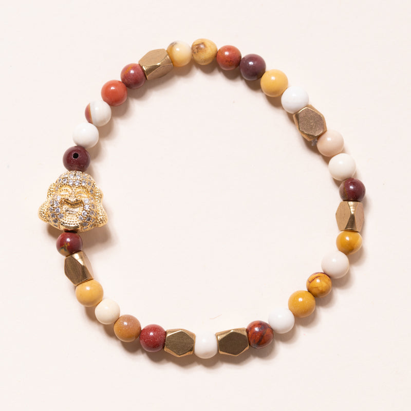 Mookaite and Brass with CZ Buddha Bloom Bracelet