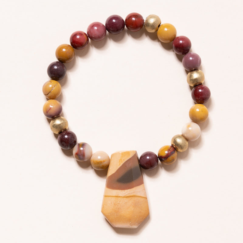 Red Carnelian, Mookaite, and Brass Bloom Bracelet