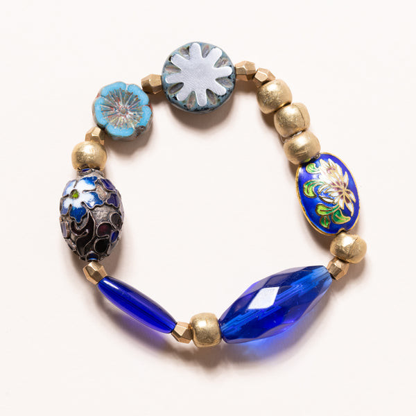 African and Tibetan Brass, Czech Glass and Italian Enamel Bloom Bracelet